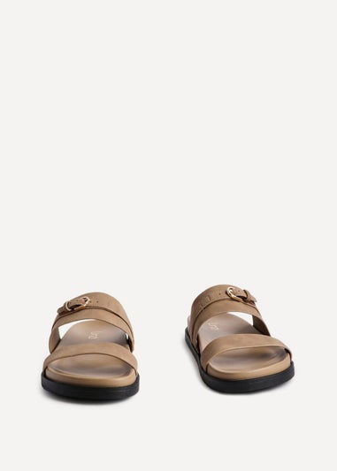Linzi Ezra Taupe Nubuck Flat Slider Sandals