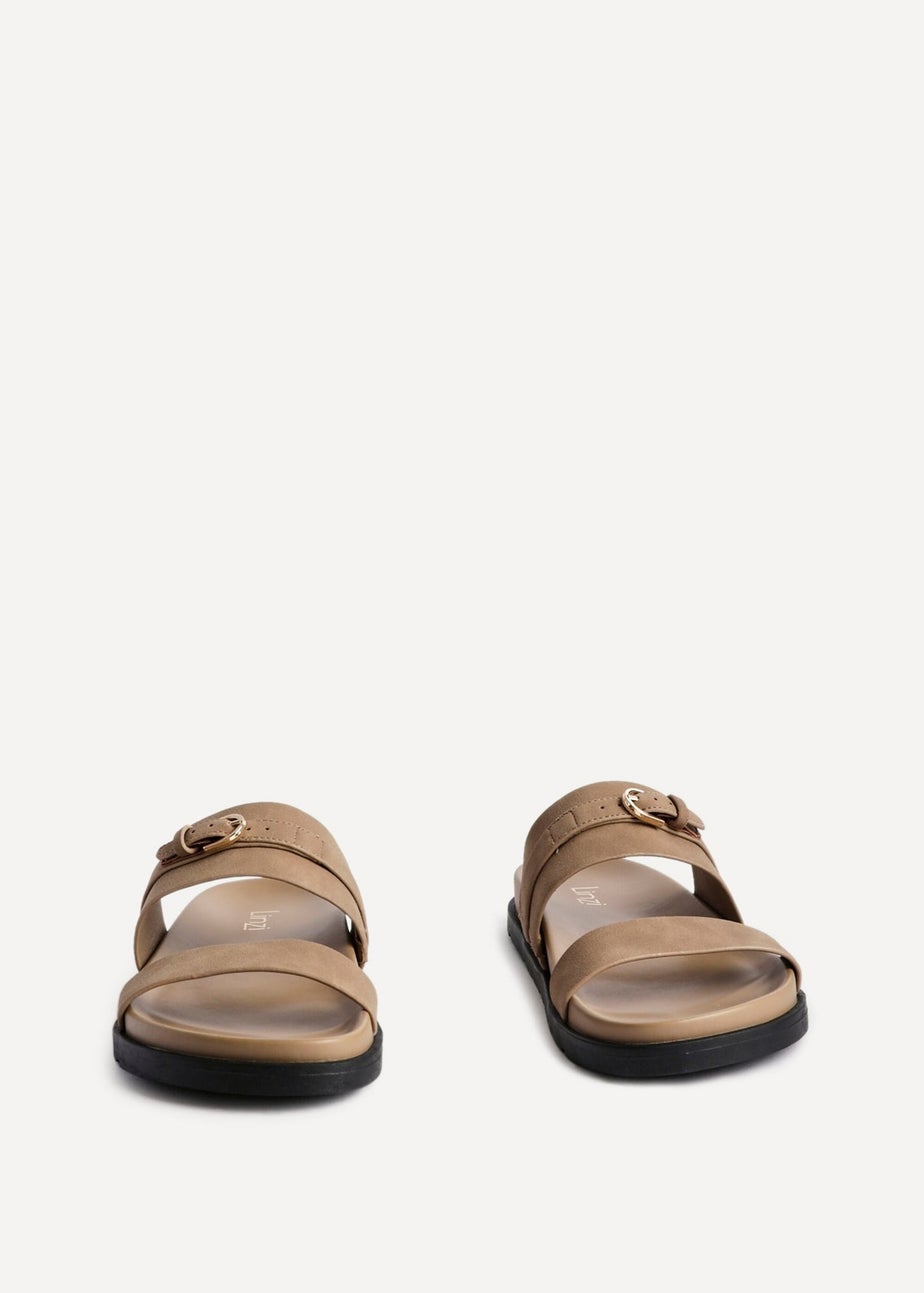 Linzi Ezra Taupe Nubuck Flat Slider Sandals