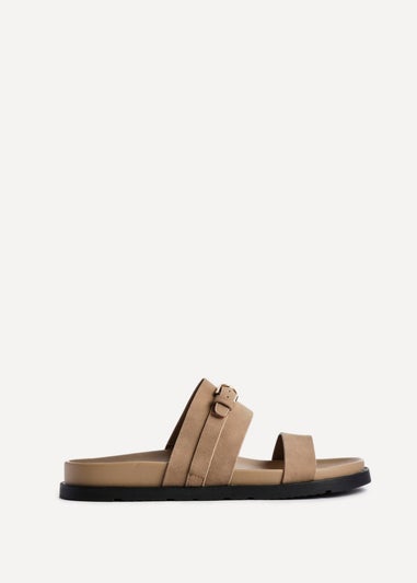 Linzi Ezra Taupe Nubuck Flat Slider Sandals