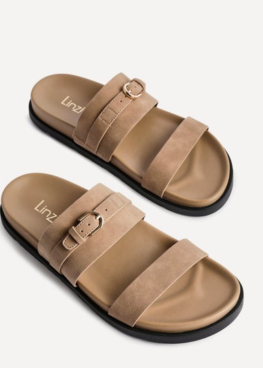 Linzi Ezra Taupe Nubuck Flat Slider Sandals