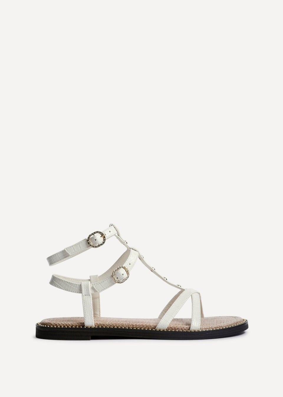 Linzi Indiana White Faux Leather Studded Gladiator Style Sandal