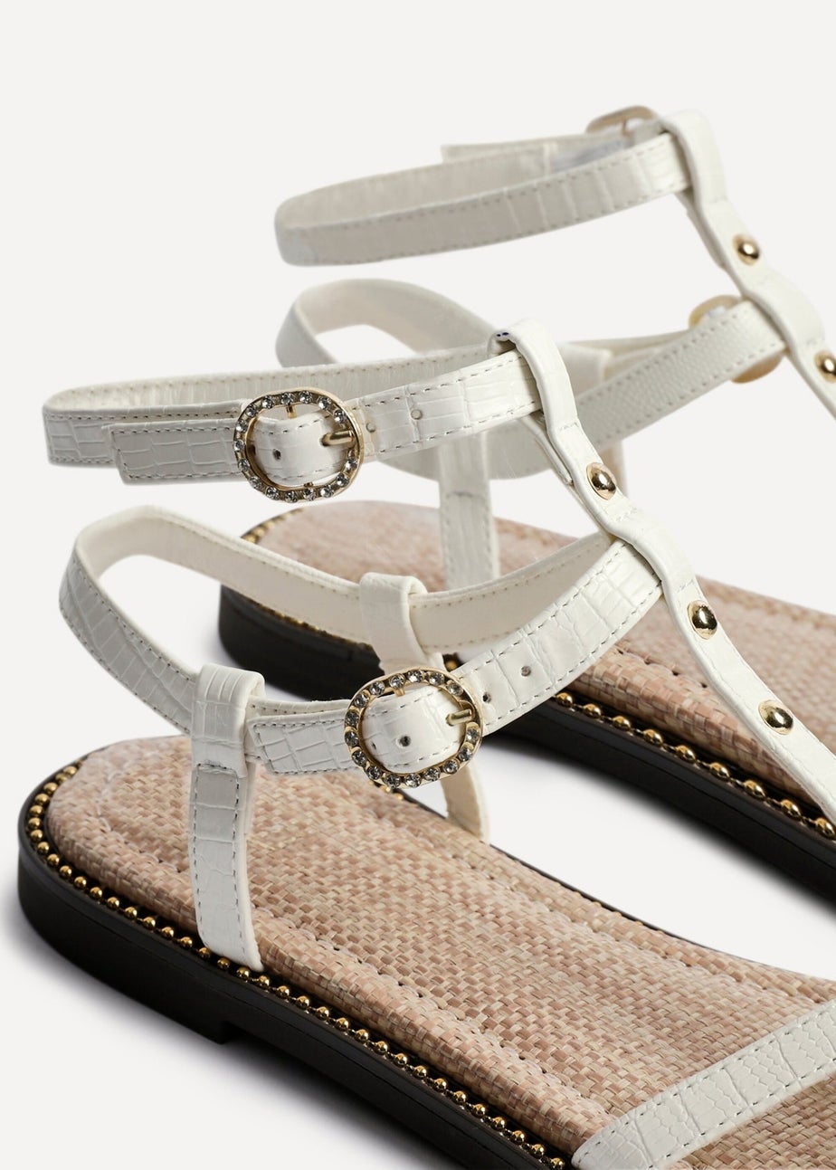 Linzi Indiana White Faux Leather Studded Gladiator Style Sandal