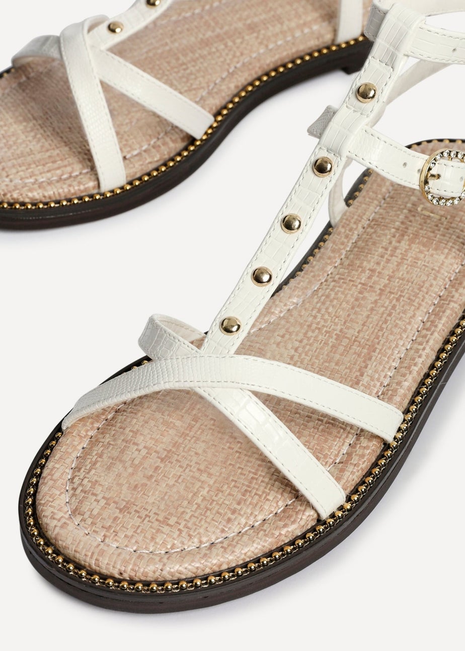 Linzi Indiana White Faux Leather Studded Gladiator Style Sandal
