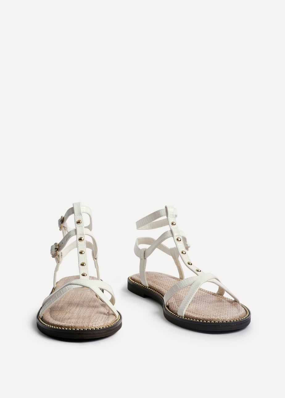 Linzi Indiana White Faux Leather Studded Gladiator Style Sandal
