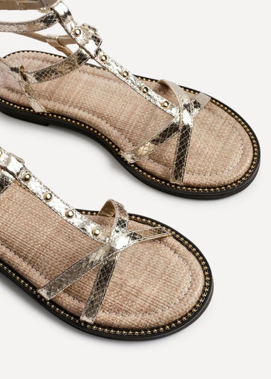 Linzi Indiana Gold Faux Leather Studded Gladiator Style Sandal