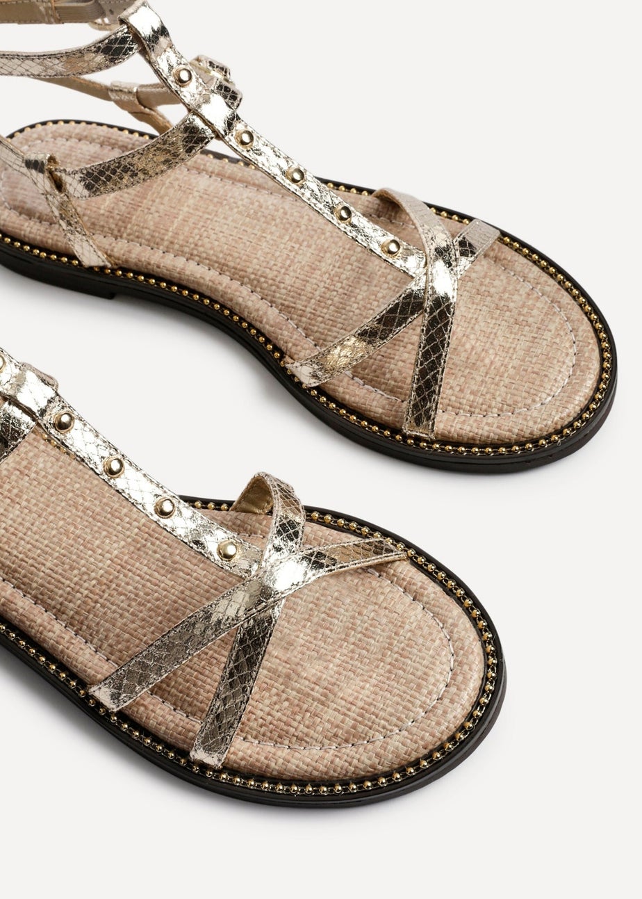 Linzi Indiana Gold Faux Leather Studded Gladiator Style Sandal