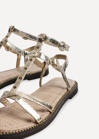 Linzi Indiana Gold Faux Leather Studded Gladiator Style Sandal