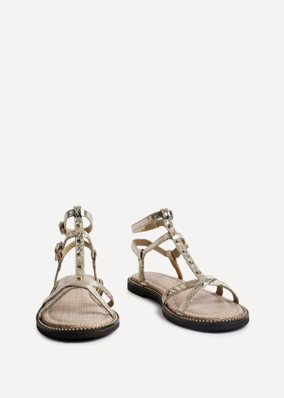 Linzi Indiana Gold Faux Leather Studded Gladiator Style Sandal