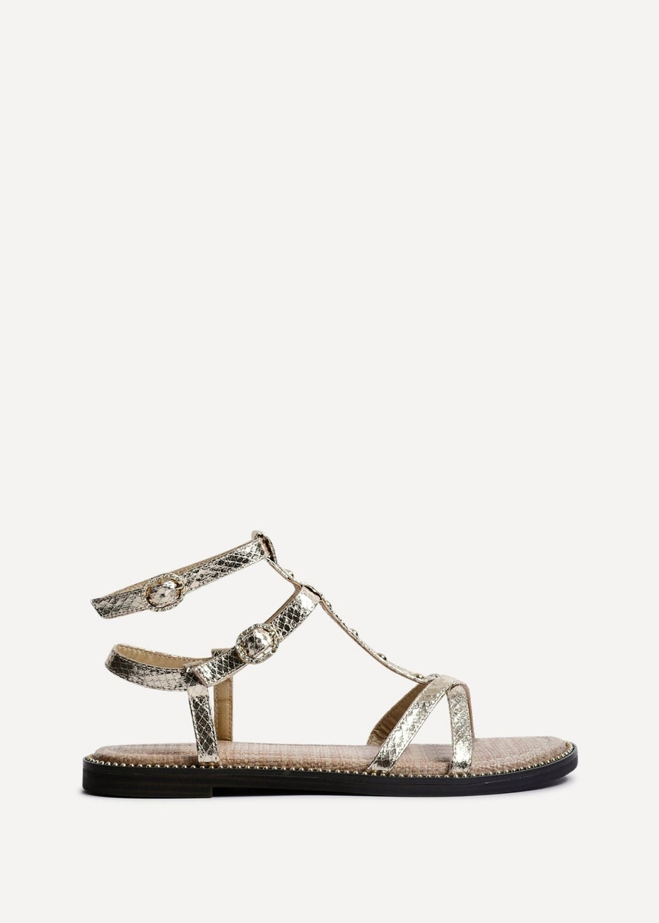 Linzi Indiana Gold Faux Leather Studded Gladiator Style Sandal