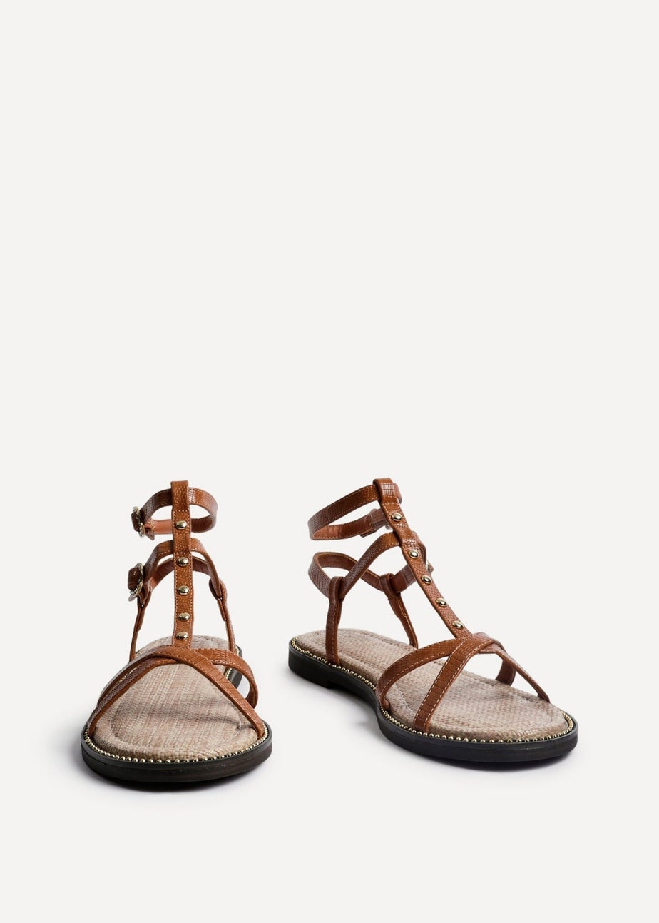 Linzi Indiana Tan Faux Leather Studded Gladiator Style Sandal