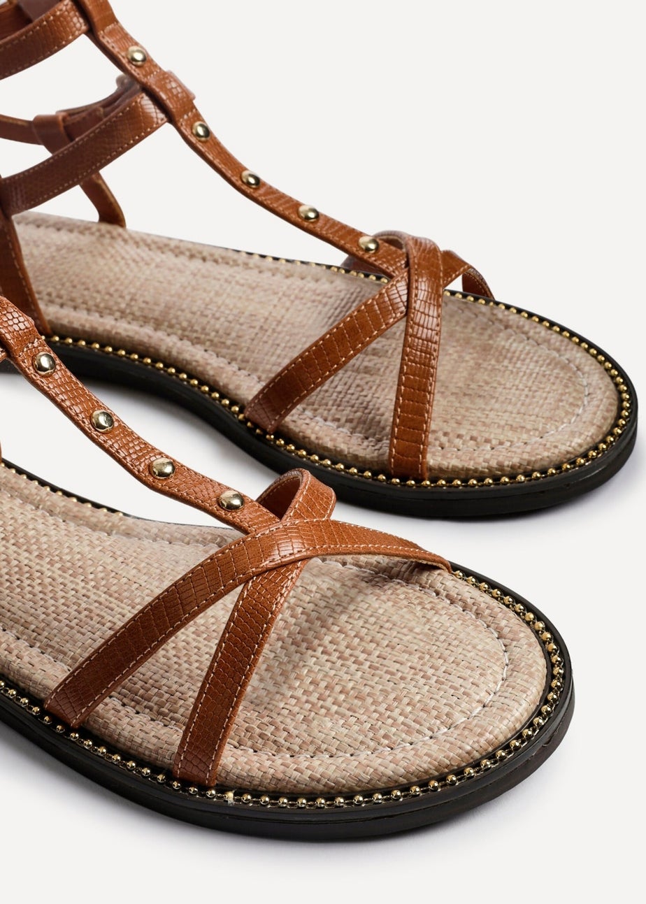 Linzi Indiana Tan Faux Leather Studded Gladiator Style Sandal