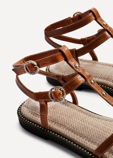 Linzi Indiana Tan Faux Leather Studded Gladiator Style Sandal