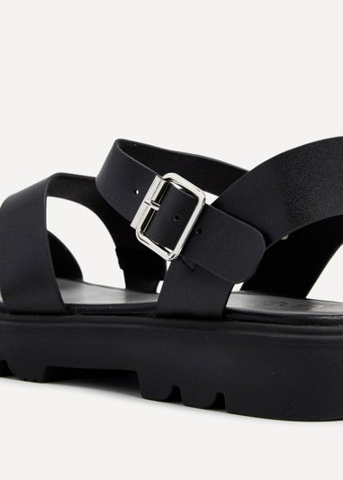 Linzi Ramona Black Faux Leather Gladiator Style Two Strap Sandal