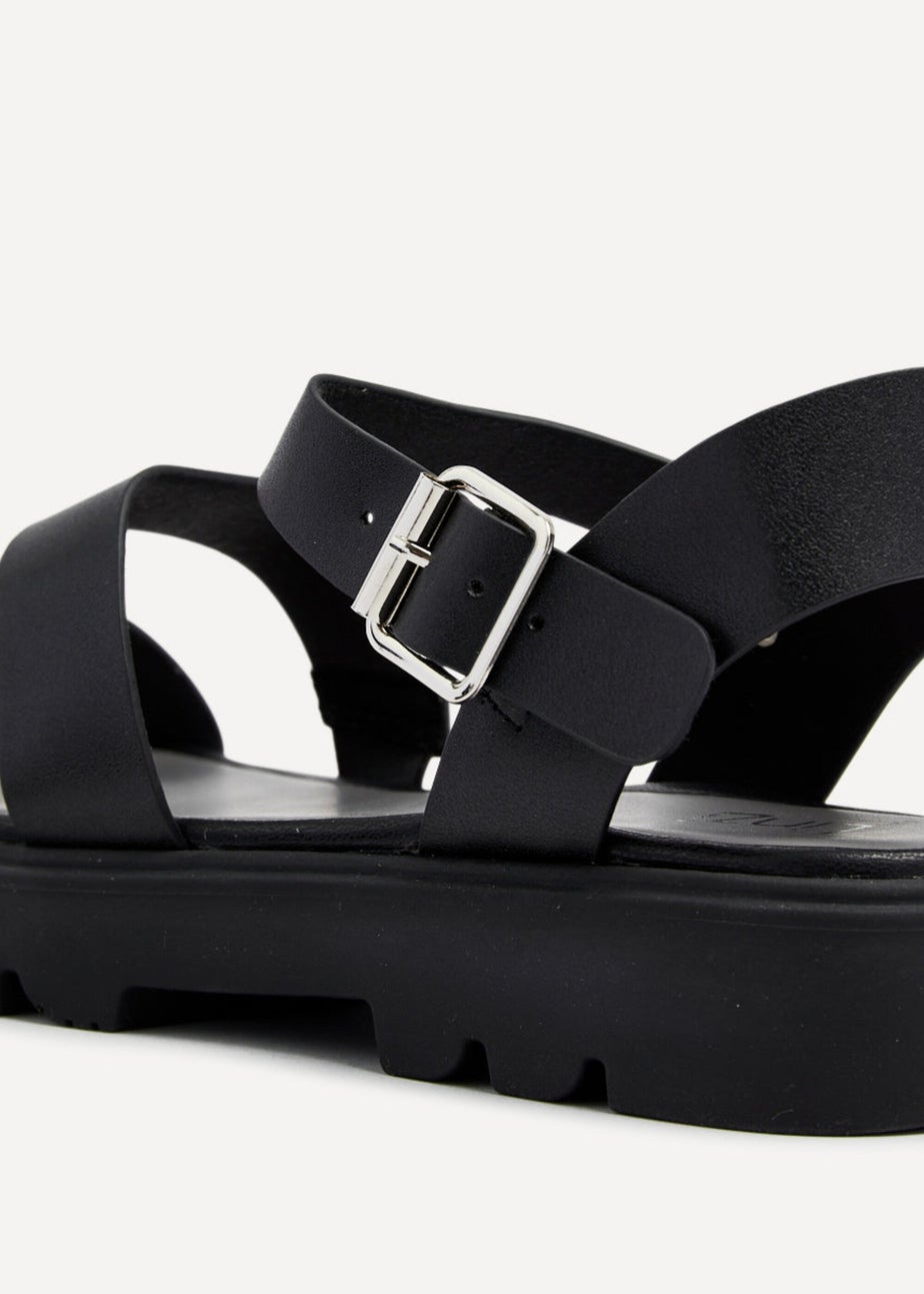 Linzi Ramona Black Faux Leather Gladiator Style Two Strap Sandal