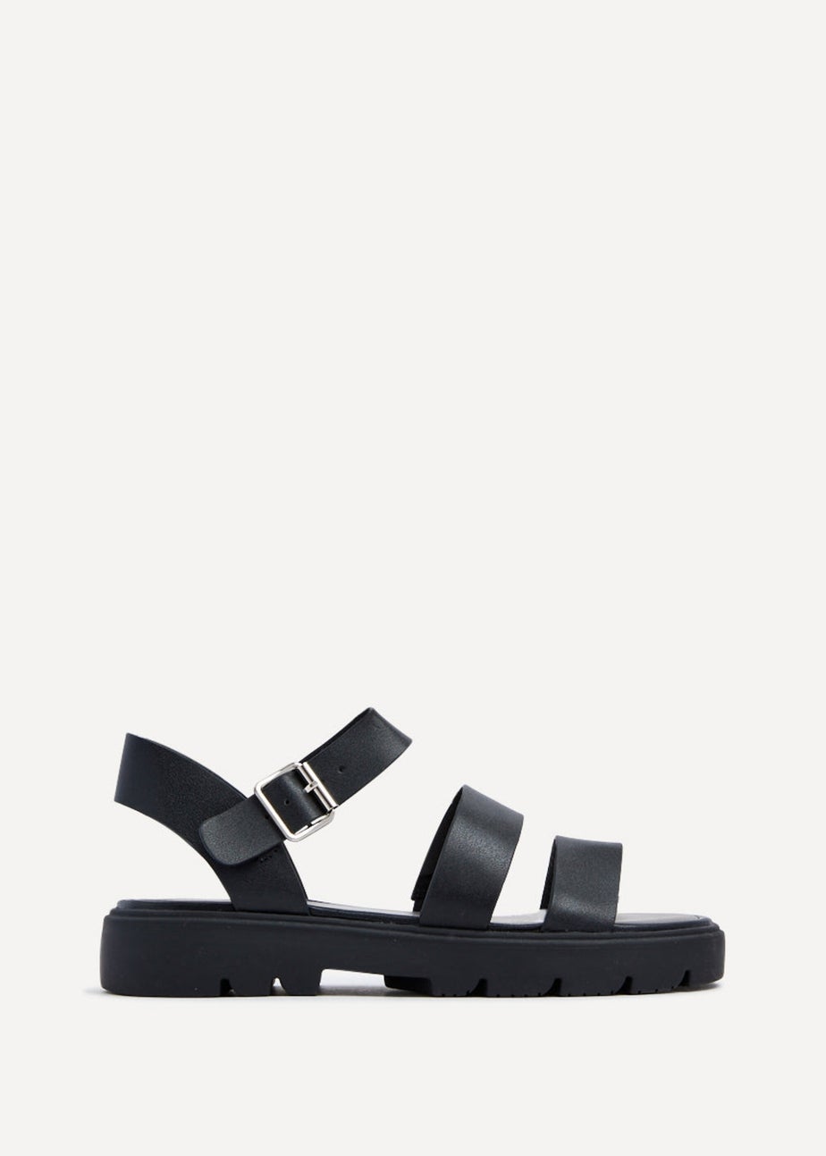 Linzi Ramona Black Faux Leather Gladiator Style Two Strap Sandal