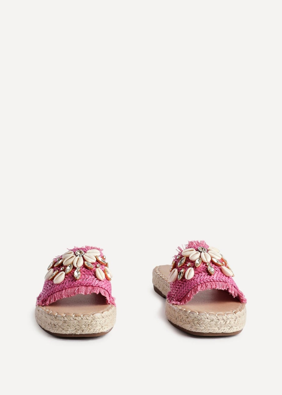 Linzi Seaside Pink Raffia Shell Embellished Flat Slider