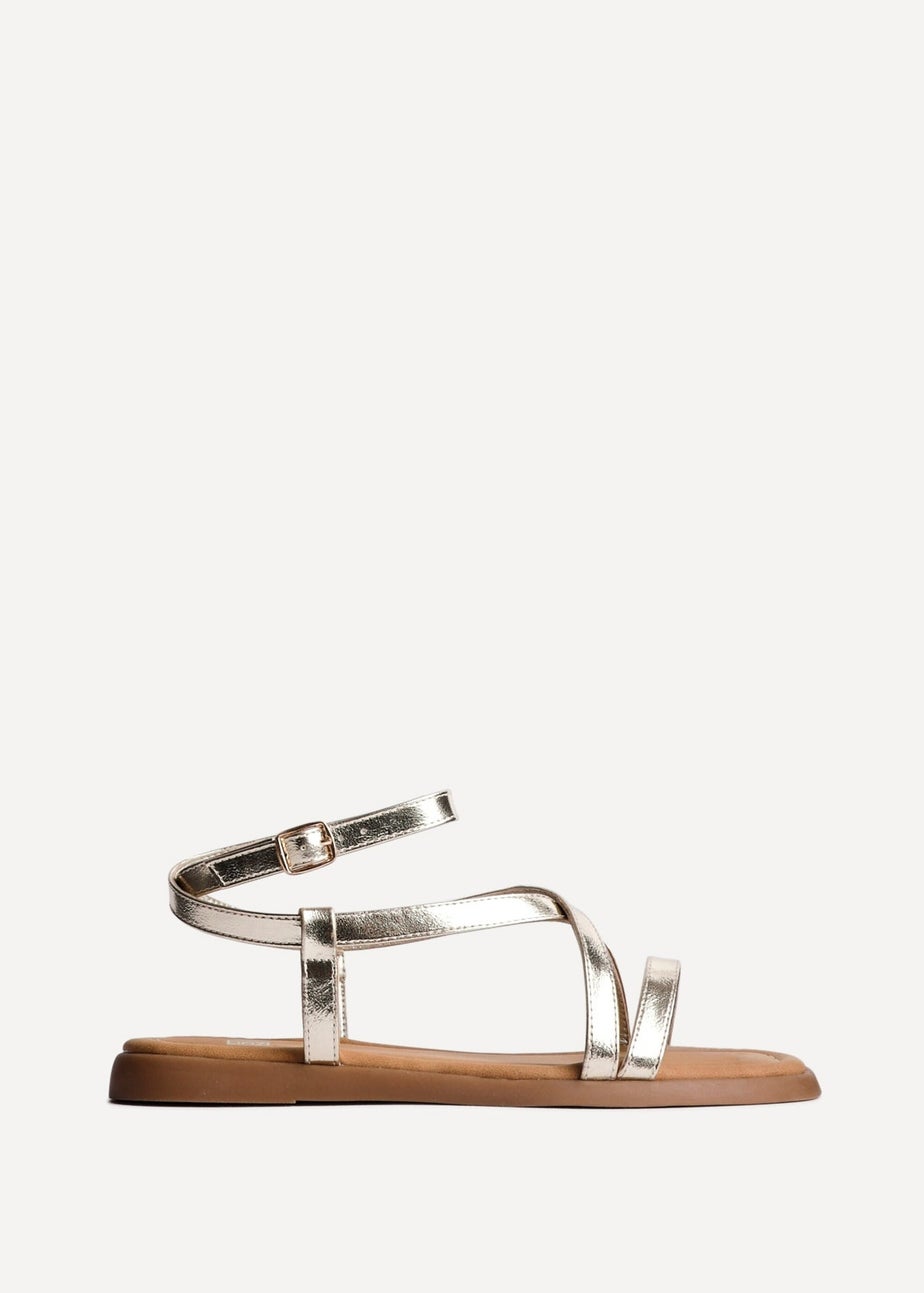 Linzi Valor Gold Faux Leather Strappy Flat Sandals
