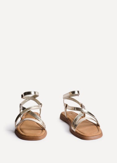 Linzi Valor Gold Faux Leather Strappy Flat Sandals