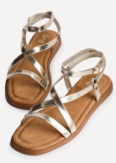 Linzi Valor Gold Faux Leather Strappy Flat Sandals
