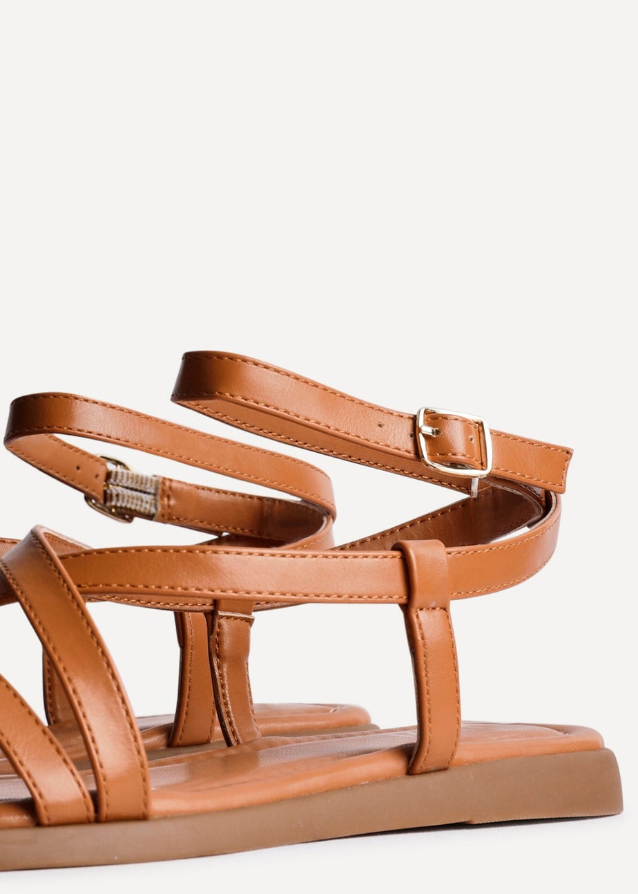Linzi Valor Tan Faux Leather Strappy Flat Sandals