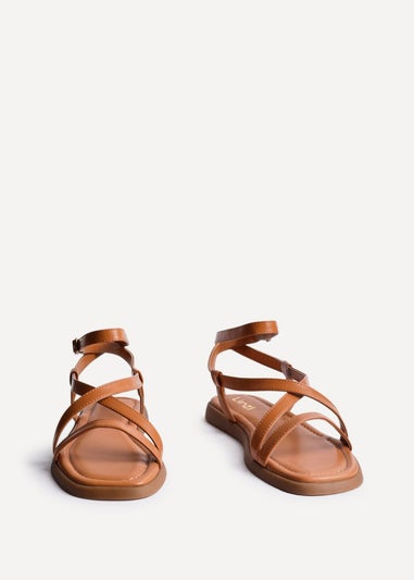 Linzi Valor Tan Faux Leather Strappy Flat Sandals