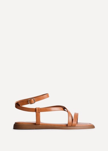 Linzi Valor Tan Faux Leather Strappy Flat Sandals