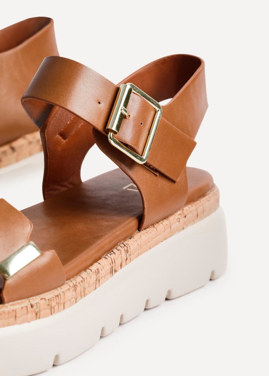 Linzi Stride Tan Faux Leather Flatform Sandal