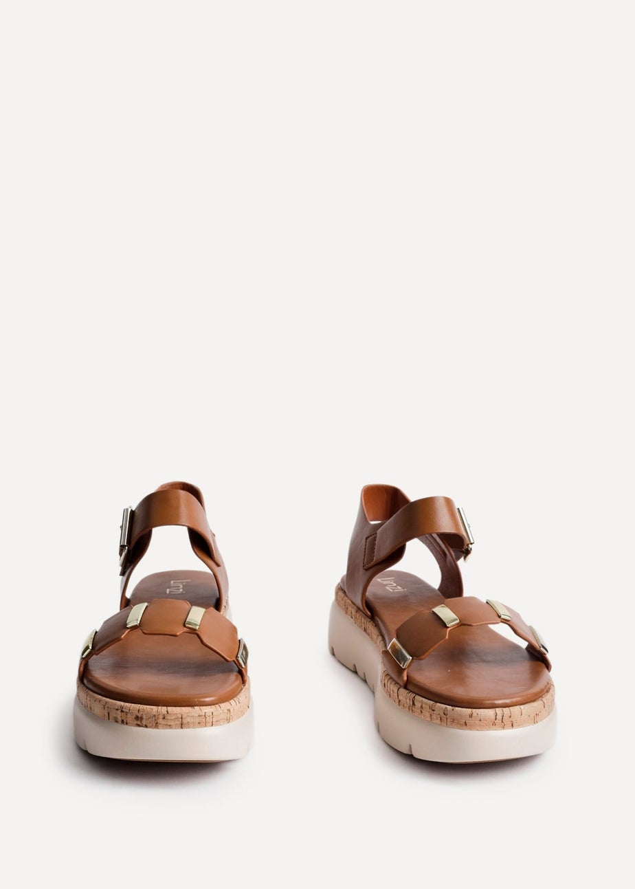 Linzi Stride Tan Faux Leather Flatform Sandal