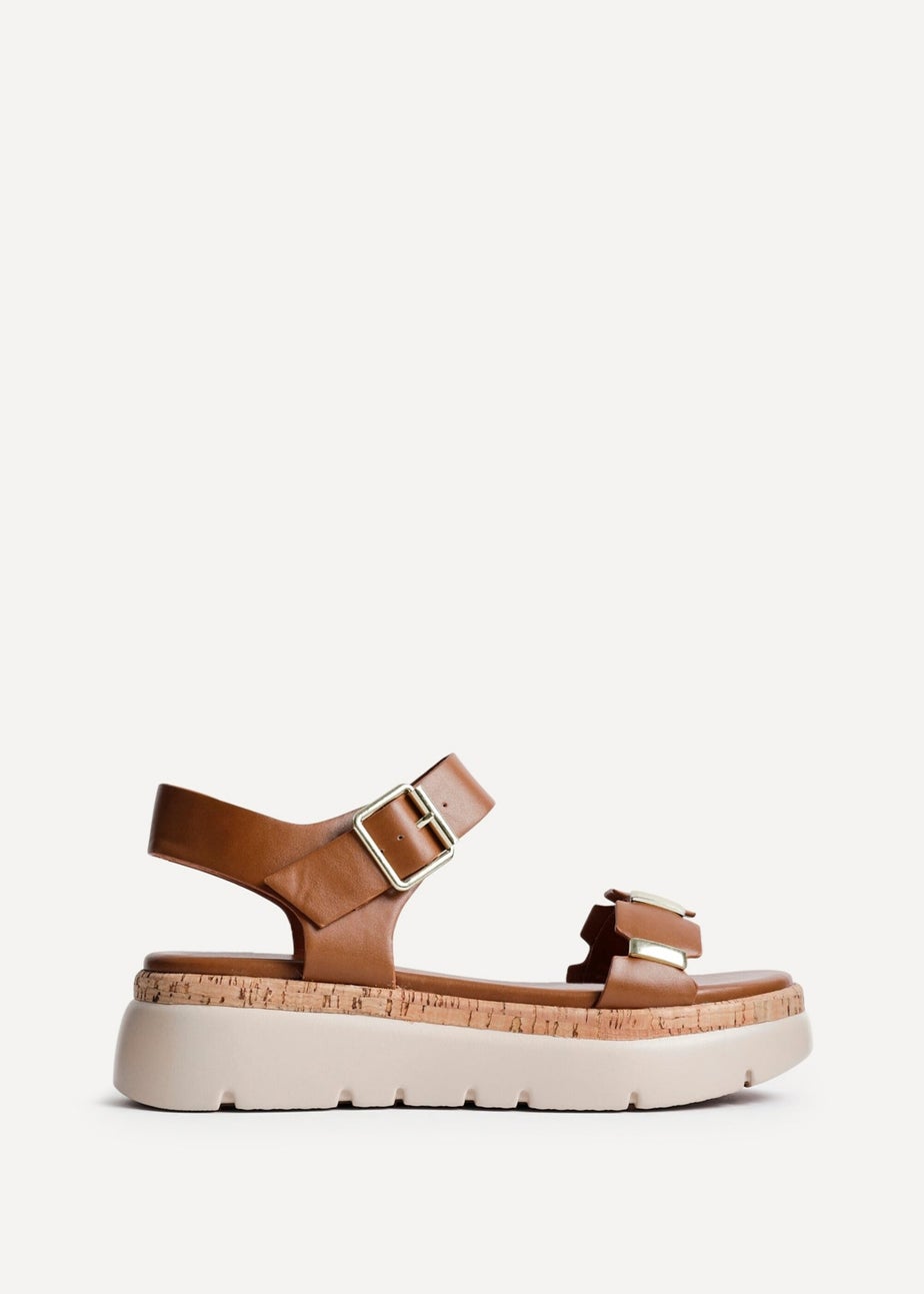 Linzi Stride Tan Faux Leather Flatform Sandal