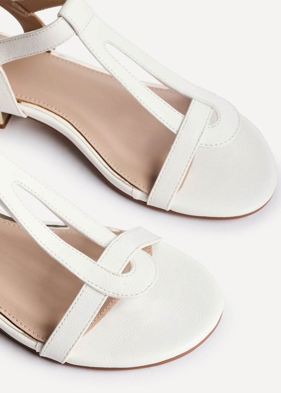 Linzi Deluxe Wide Fit White Faux Leather T Bar Looped Low Heeled Sandal