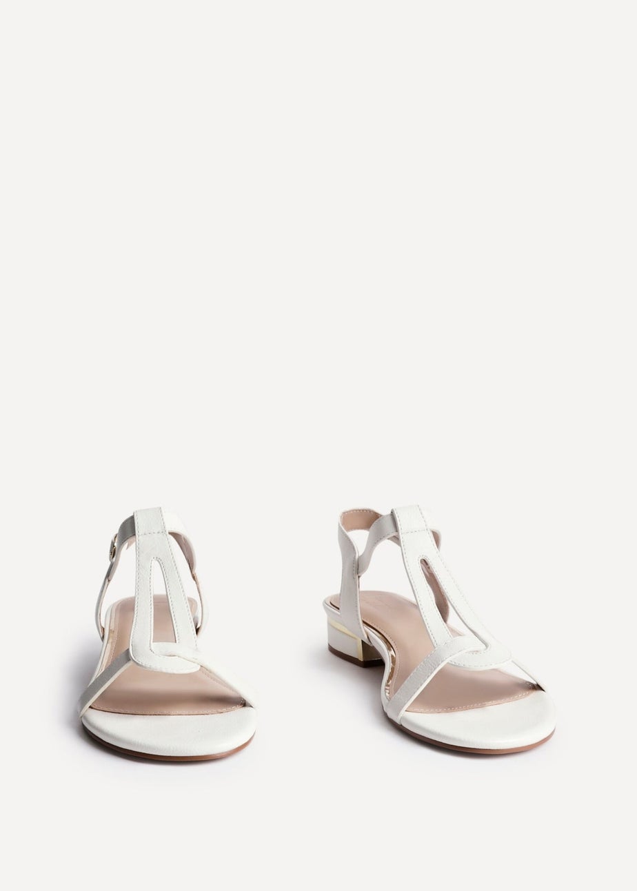 Linzi Deluxe Wide Fit White Faux Leather T Bar Looped Low Heeled Sandal