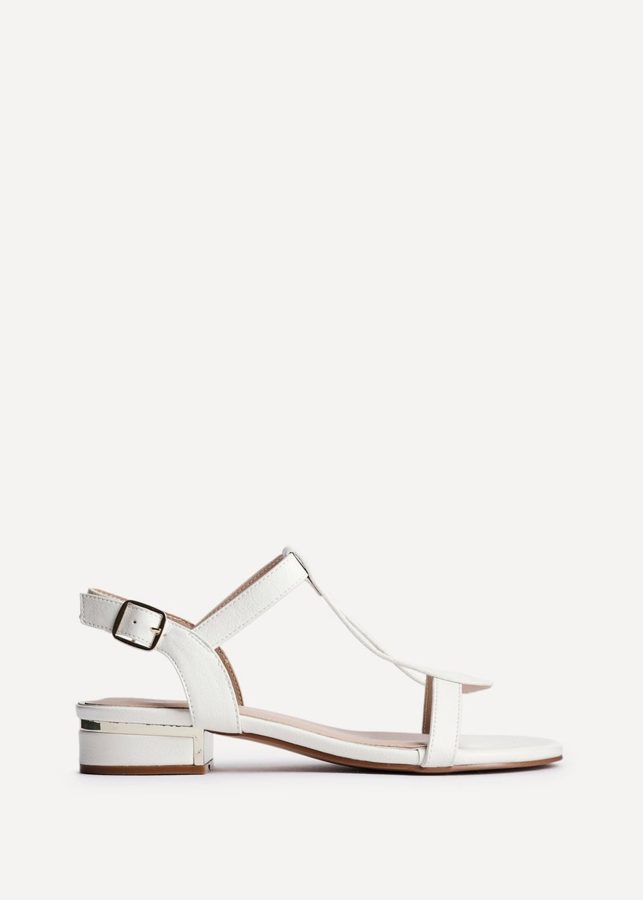 Linzi Deluxe Wide Fit White Faux Leather T Bar Looped Low Heeled Sandal