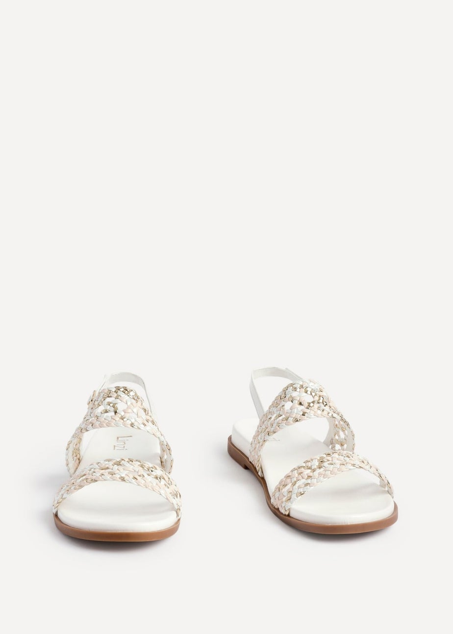 Linzi Galia White Faux Leather Handwoven Flat Sandals