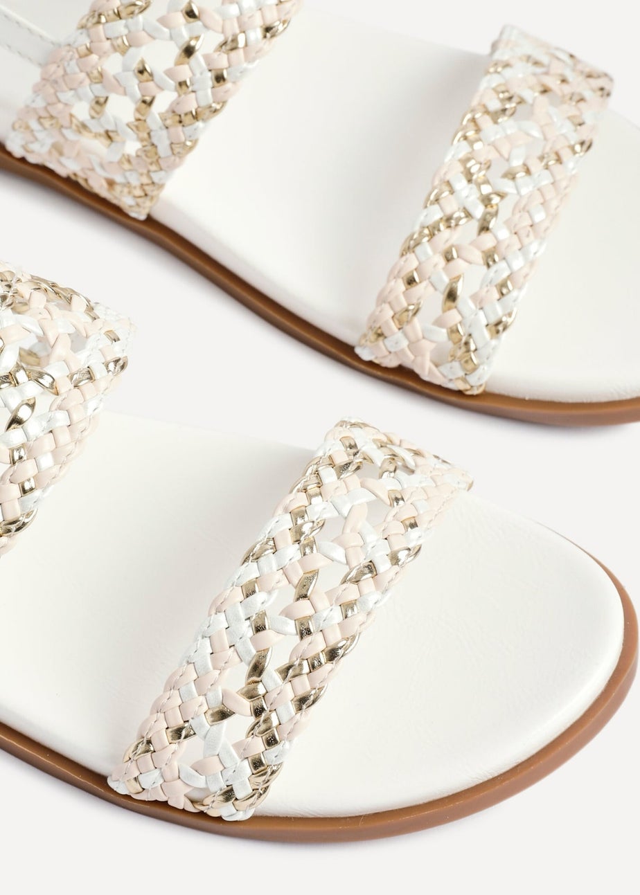 Linzi Galia White Faux Leather Handwoven Flat Sandals