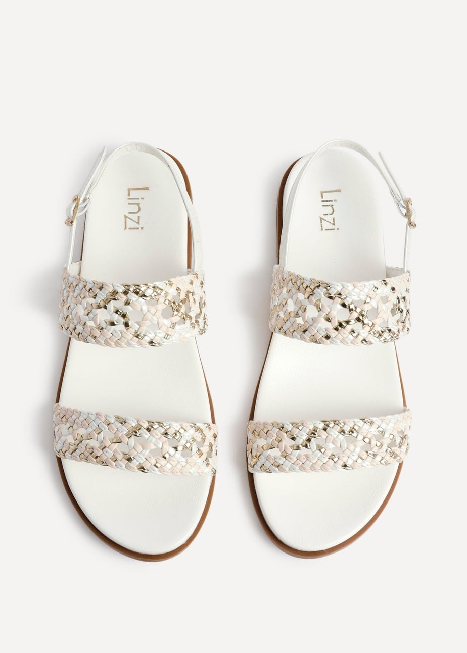 Linzi Galia White Faux Leather Handwoven Flat Sandals