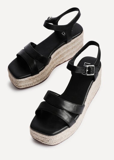Linzi Contour Black Faux Leather Flatform Two Part Sandal