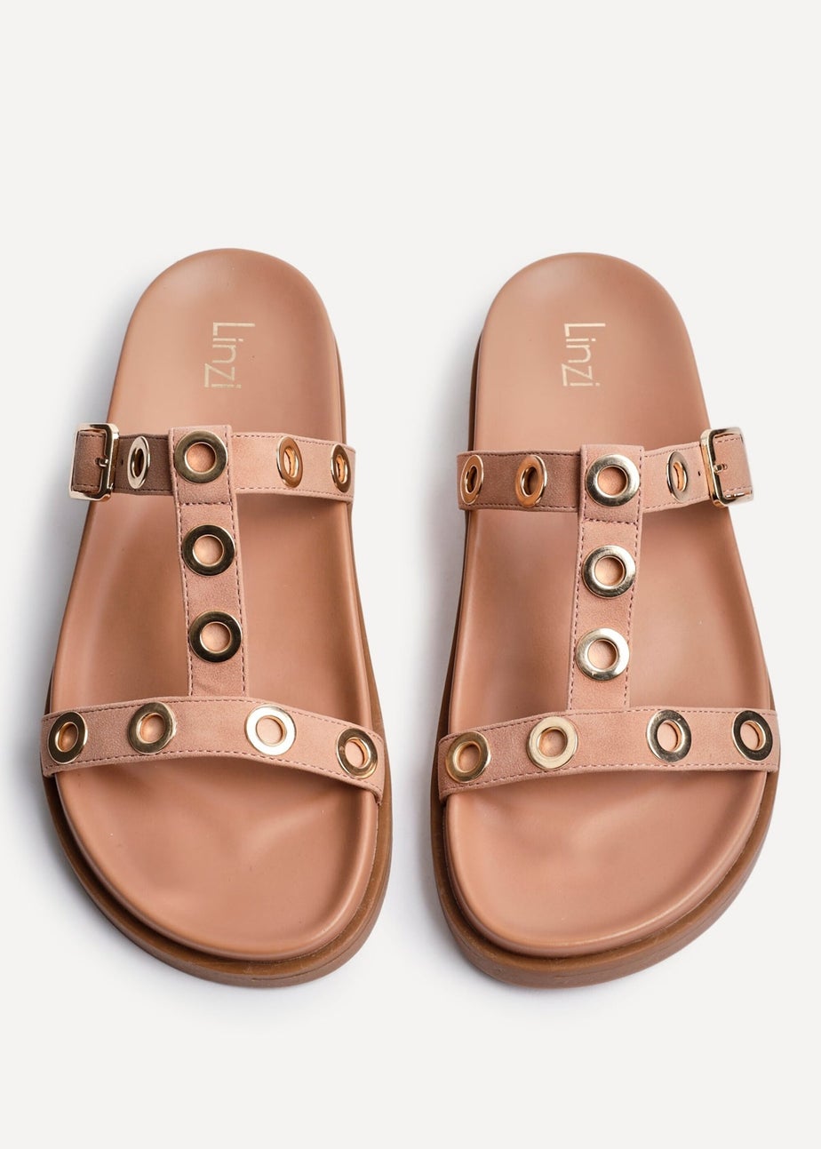 Linzi Notice Dusky Pink Faux Leather Studded Flat Sandals