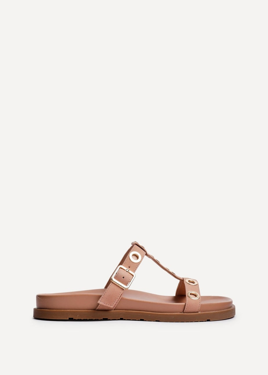 Linzi Notice Dusky Pink Faux Leather Studded Flat Sandals