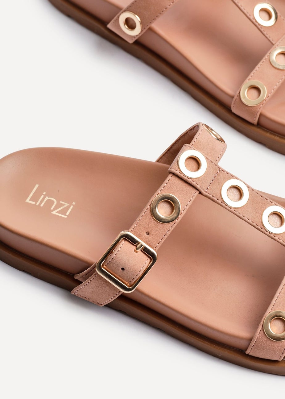 Linzi Notice Dusky Pink Faux Leather Studded Flat Sandals