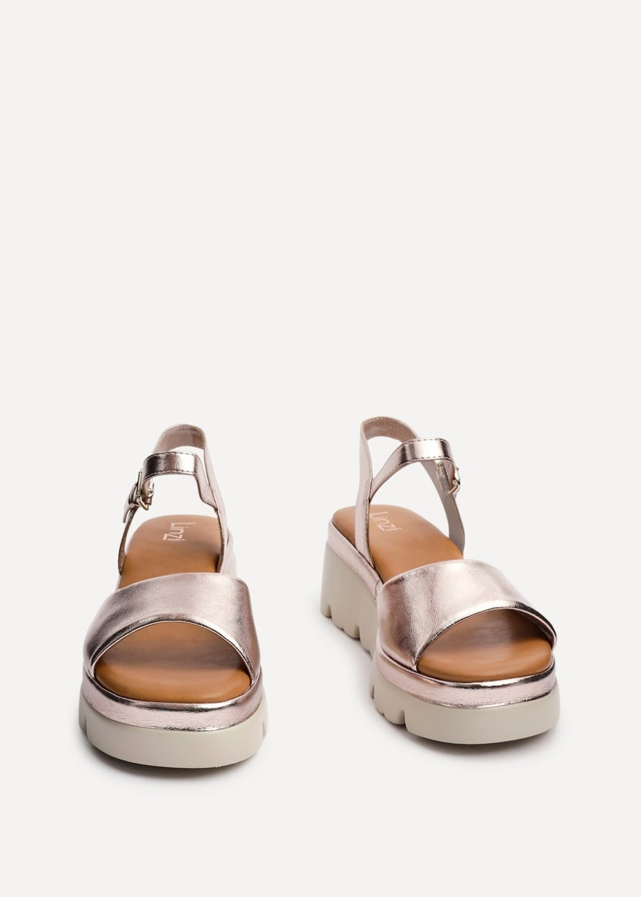 Linzi Nyla Pink Faux Leather Platform Cleated Sole Flatform Sandal