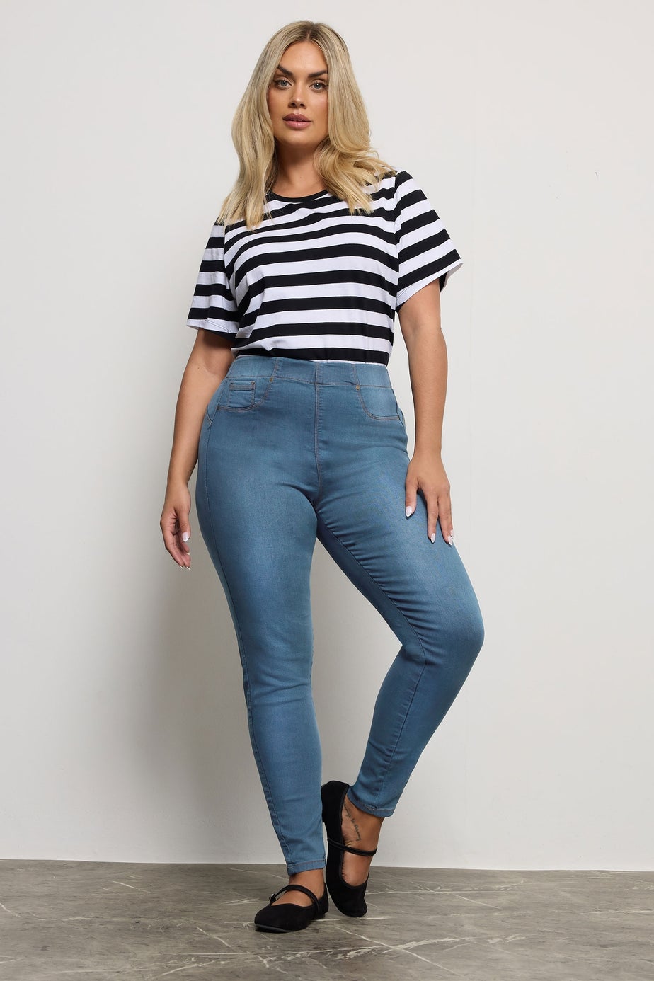 Yours For Good Curve Mid Blue Pull On Bum Shaper LOLA Stretch Jeggings