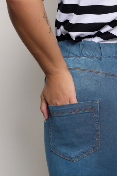 Yours For Good Curve Mid Blue Pull On Bum Shaper LOLA Stretch Jeggings