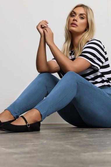 Yours For Good Curve Mid Blue Pull On Bum Shaper LOLA Stretch Jeggings