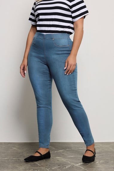 Yours For Good Curve Mid Blue Pull On Bum Shaper LOLA Stretch Jeggings