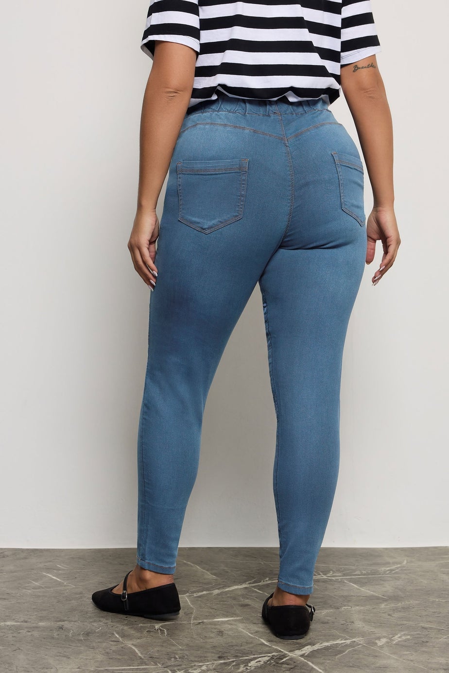 Yours For Good Curve Mid Blue Pull On Bum Shaper LOLA Stretch Jeggings