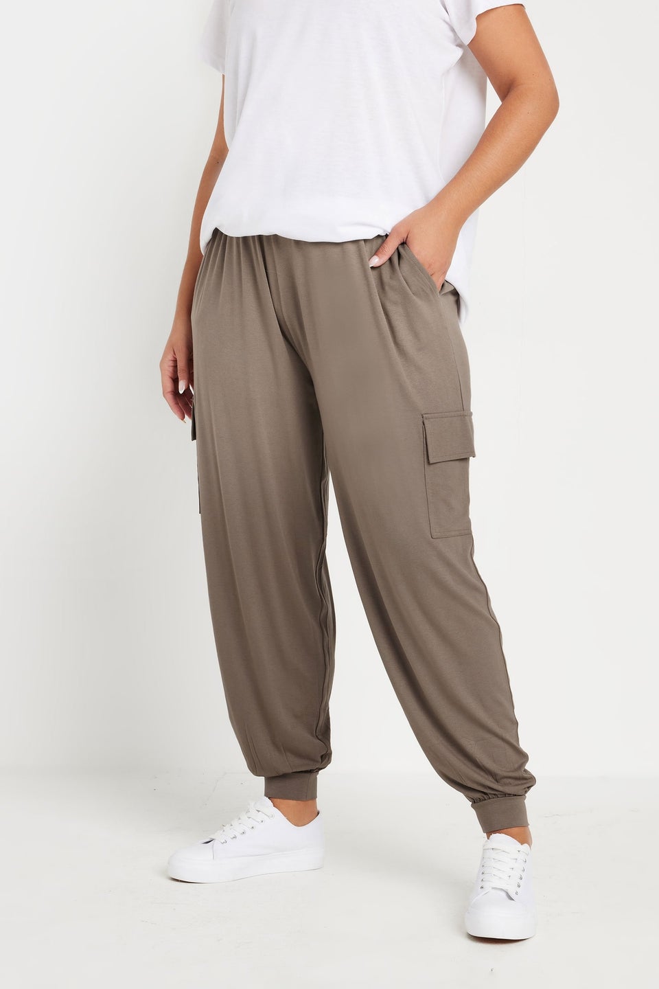 Yours Curve Brown Cargo Harem Joggers