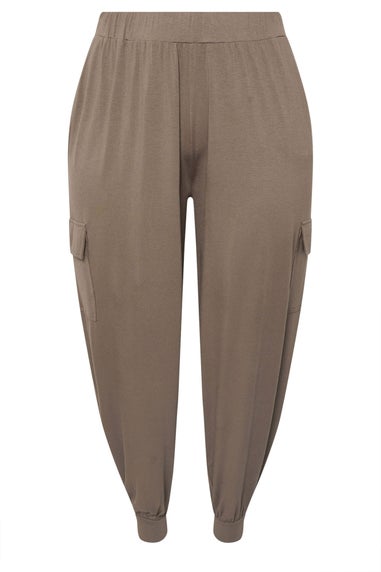 Yours Curve Brown Cargo Harem Joggers