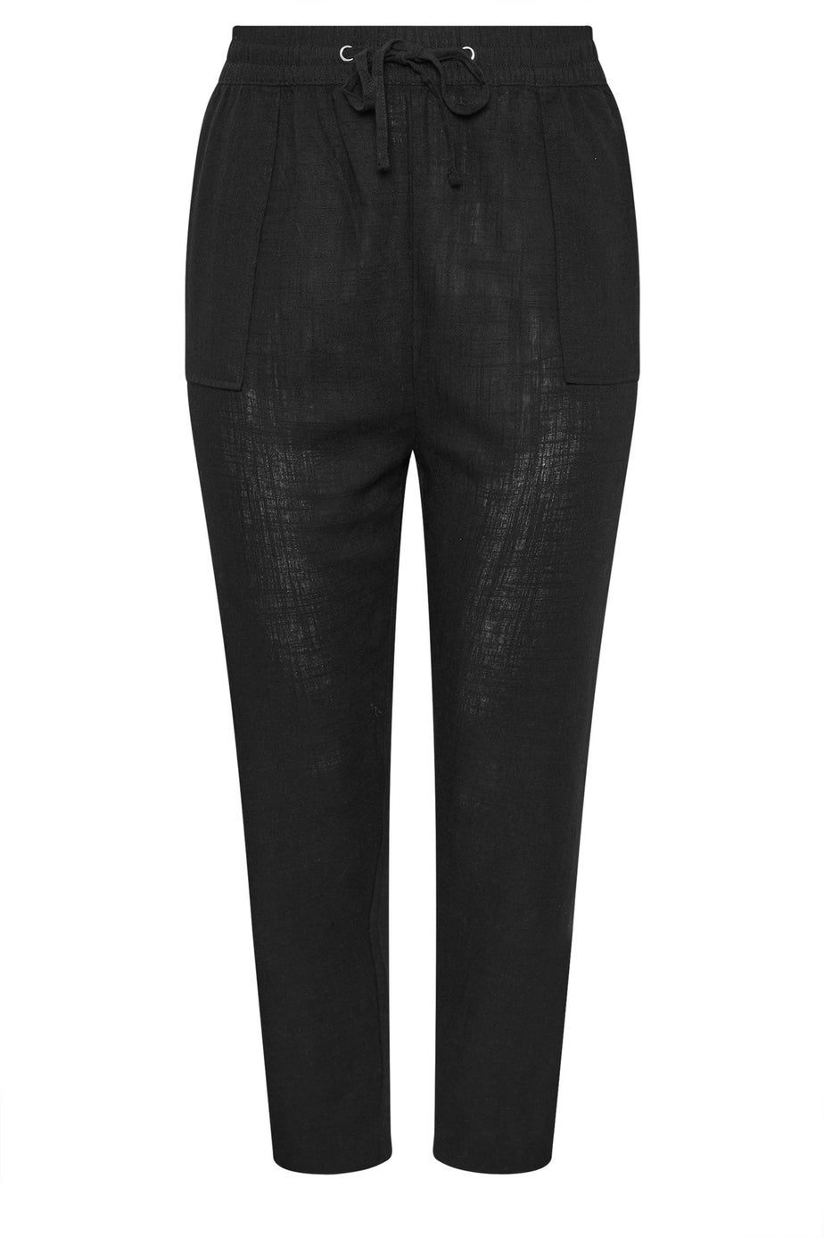 Yours Curve Black Linen Tie Front Joggers