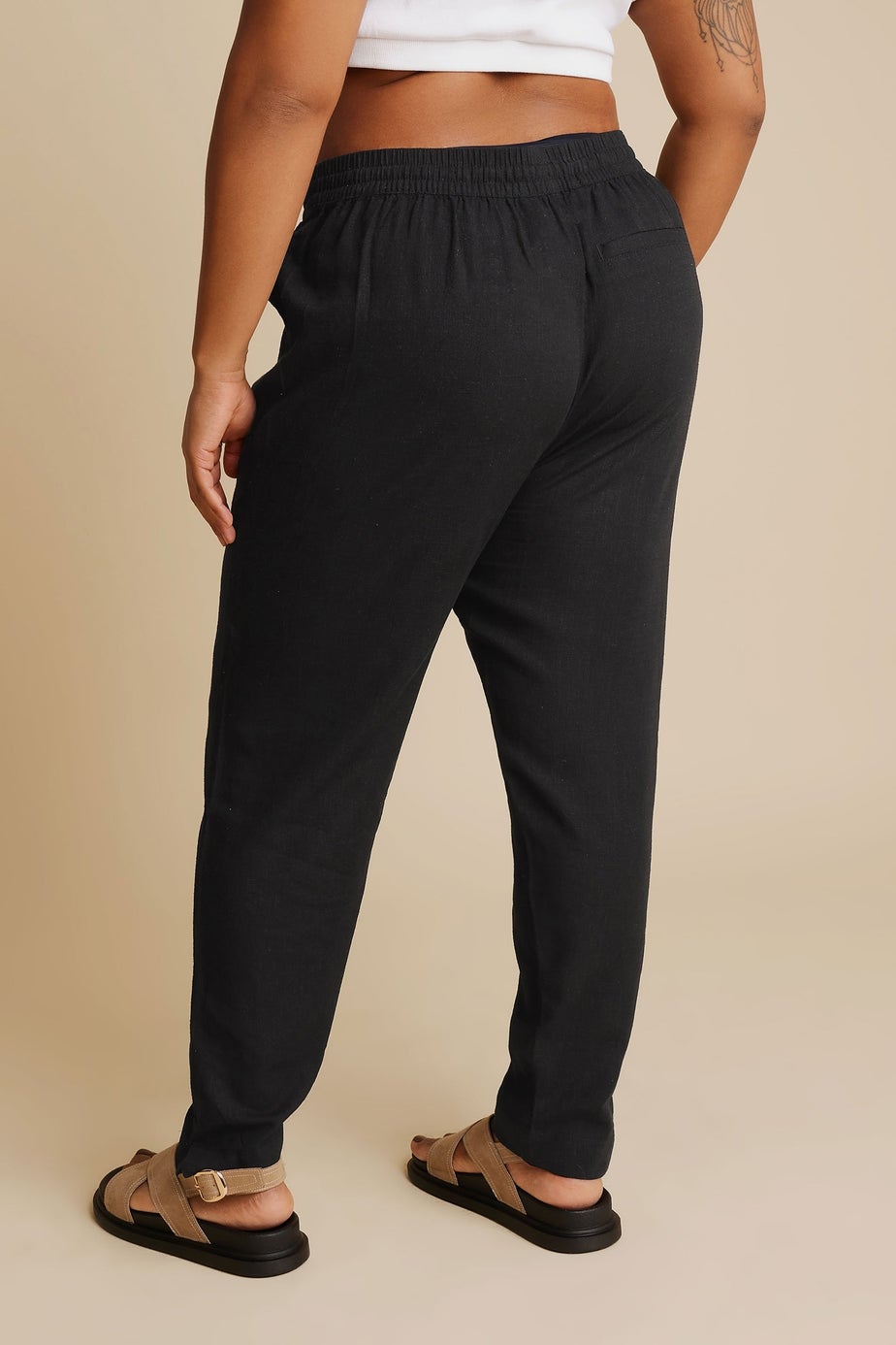 Yours Curve Black Linen Tie Front Joggers