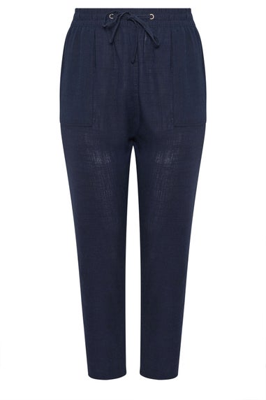 Yours Curve Navy Blue Linen Tie Front Joggers